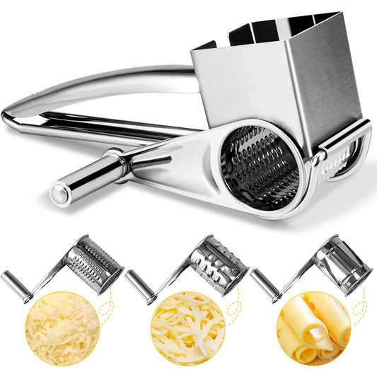 Cheese Grater, Rotary Cheese Grater Handheld with 3 Drum Blades,  Rotary Handheld Cheese Shredder Grater Stainless Steel