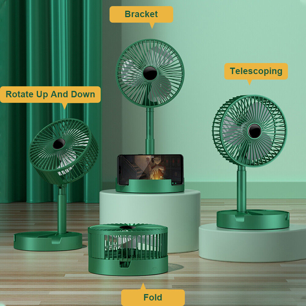 Portable Fan USB Rechargeable Foldable Table Desk Fan Telescopic Floor 3-Speeds