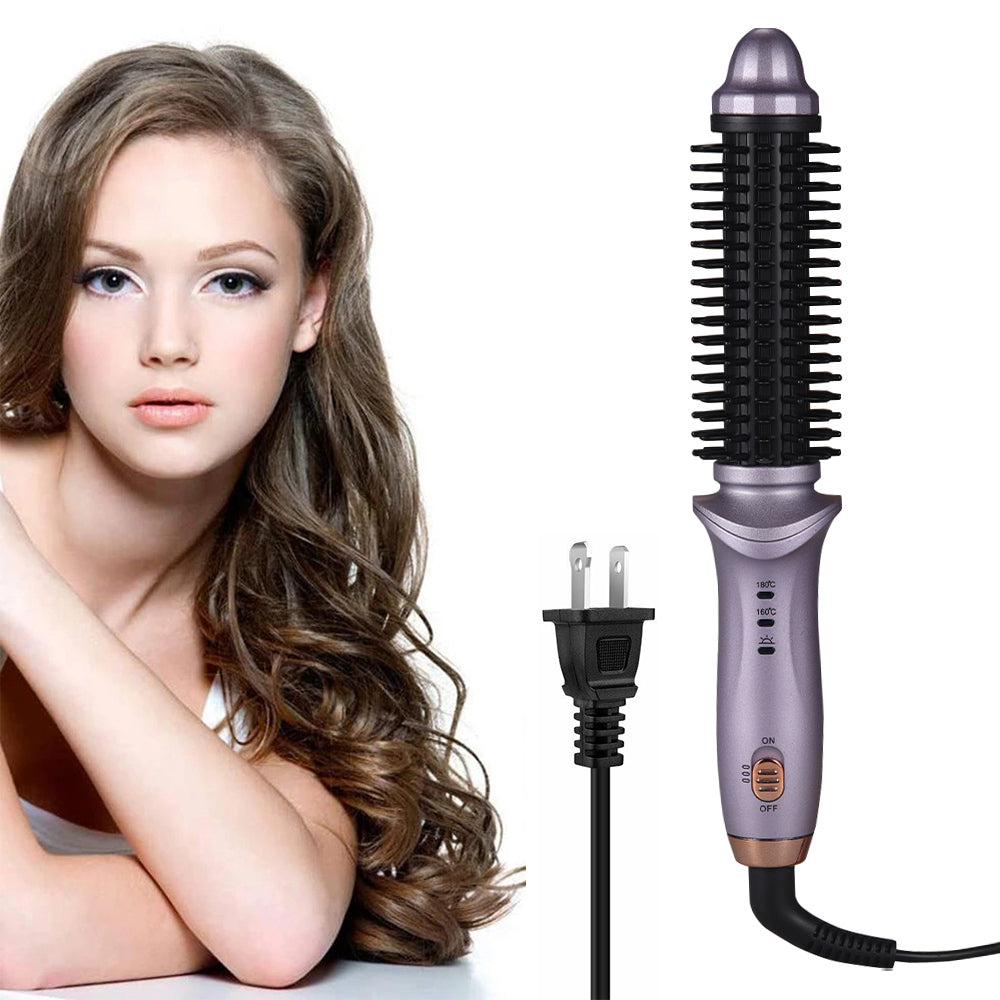 Professional 2Way Rotating Curling Iron Hair Brush 2in1 Curler Straightener 2022(Purple)