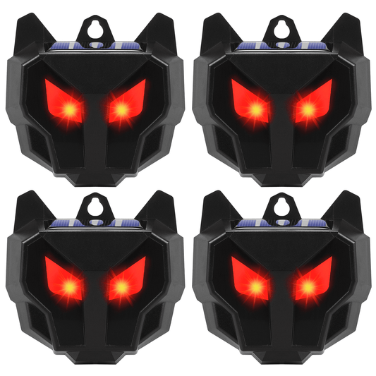 Solar Powered Animal Repeller with Strobe Flashing Red Light, Set of 4 - Deter Wild Animals and Protect Garden & Yard