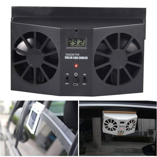 Cooling Fan for Cars Solar Powered Vehicle Window Dual Fans 2 AA*1200mAh Car Cooler Airflow Black