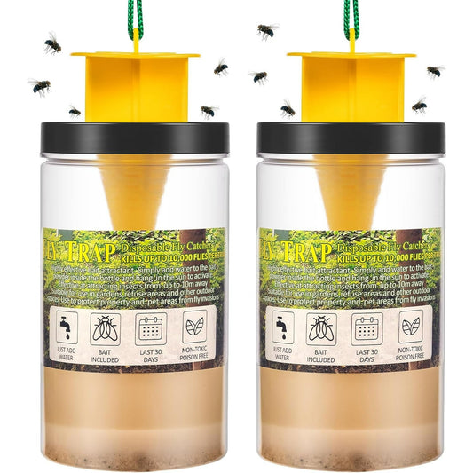 Jinyi Fly Traps Outdoor Hanging Fly Catchers with Bait Refill, Reusable Outdoor Fly Traps Safe Fly Repellent Outdoor Patio for Stables, Barns, Garbage Cans, Chicken Coops