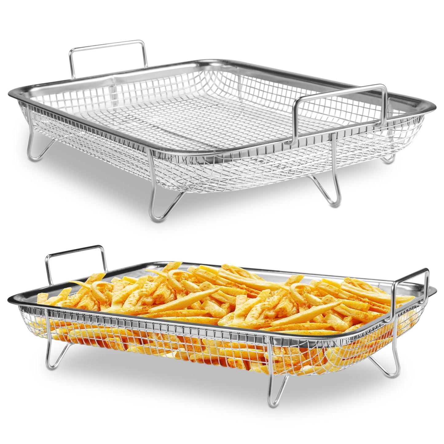 JahyShow Air Fryer Basket 2-Piece Non-Stick Stainless Steel Deep Fryer Accessories