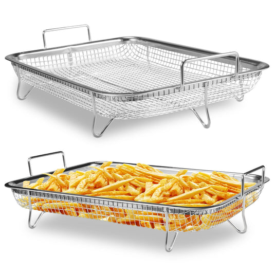 JahyShow Air Fryer Basket 2-Piece Non-Stick Stainless Steel Deep Fryer Accessories