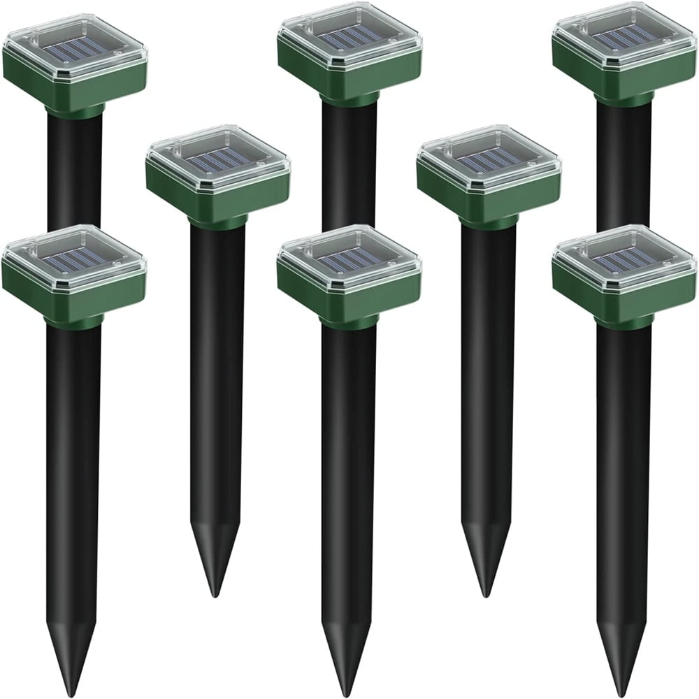 JahyShow 8 PCS Mole Repellent Solar Powered 8 Pack, Waterproof Vole Chipmunk Outdoor, Gopher Ultrasonic for Lawn Garden, Groundhog Repeller, Snake