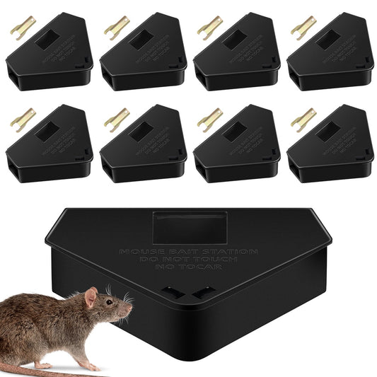 JahyShow 8Pcs Mouse Bait Station, Child & Pet Safe Reusable Trap with Keys Visible Window Indoor/Outdoor Block Dispenser (Black)