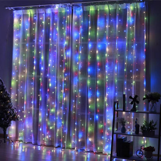 JahyShow Fairy Curtain Lights, 300 LED Dimmable Fairy Lights with Remote and Timer 8 Modes USB Powered String Lights for Room Wall Party Xmas Indoor Decor colorful version