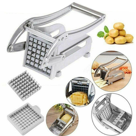 JahyShow French Fry Cutter Stainless Steel Potato Slicer, Food Grade Potato Cutter with No-Slip Base & 2 Blades for Potato Vegetable Radish Cucumber Onion