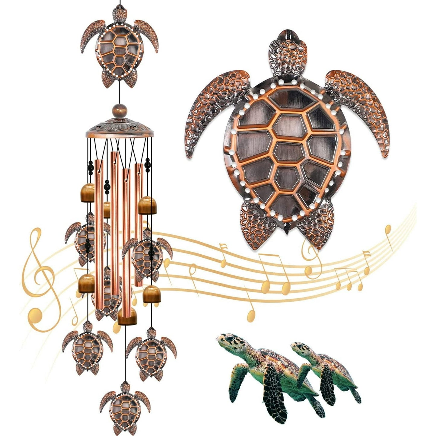 JahyShow Sea Turtle Wind Chimes,Decorative Wind Chimes for Outdoor,with S Hook for Patio Garden Decor