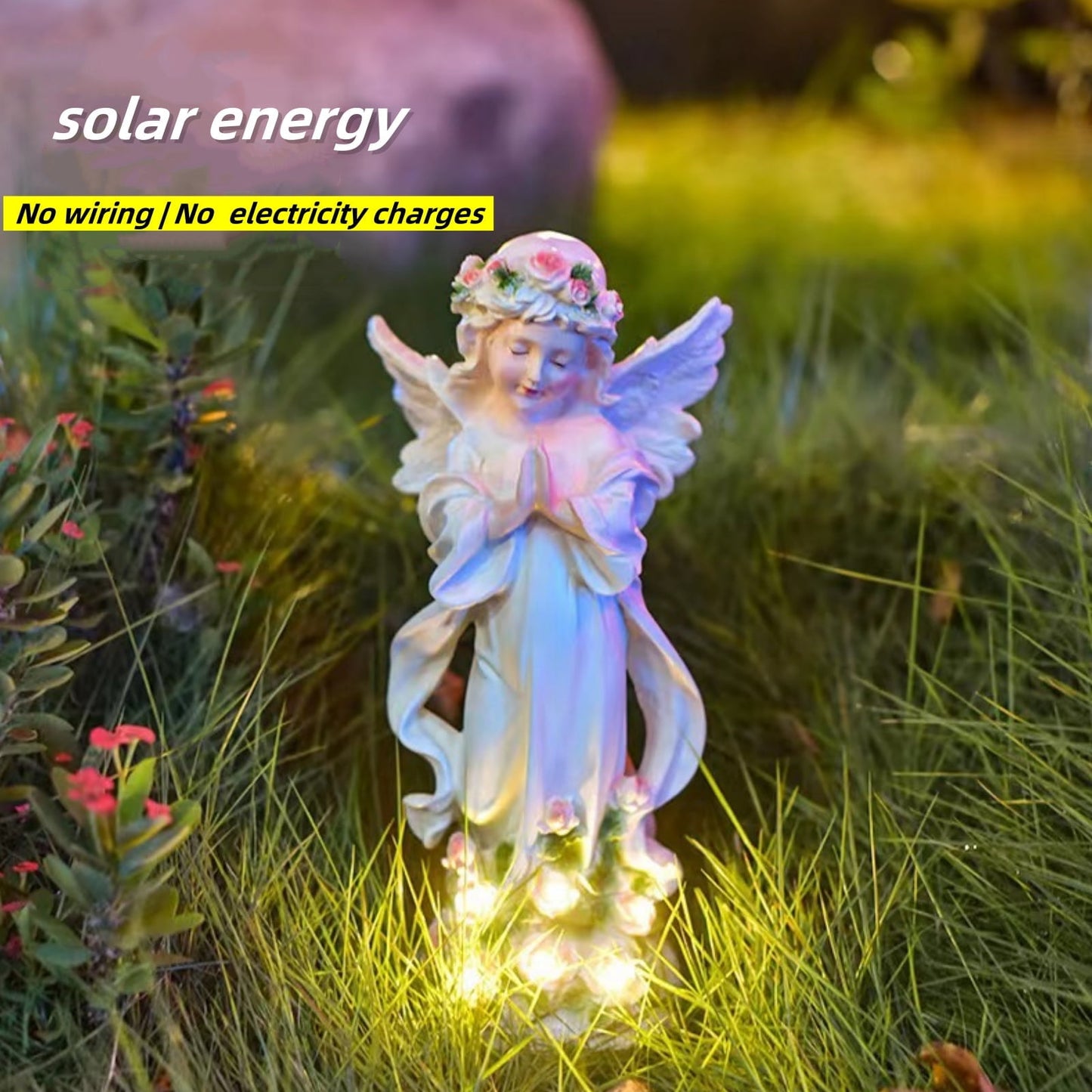 Solar Angel Garden Statue, Outdoor Patio Garden Sculptures & Statues Solar Yard Decorations Lawn Ornaments Figurines for Outside