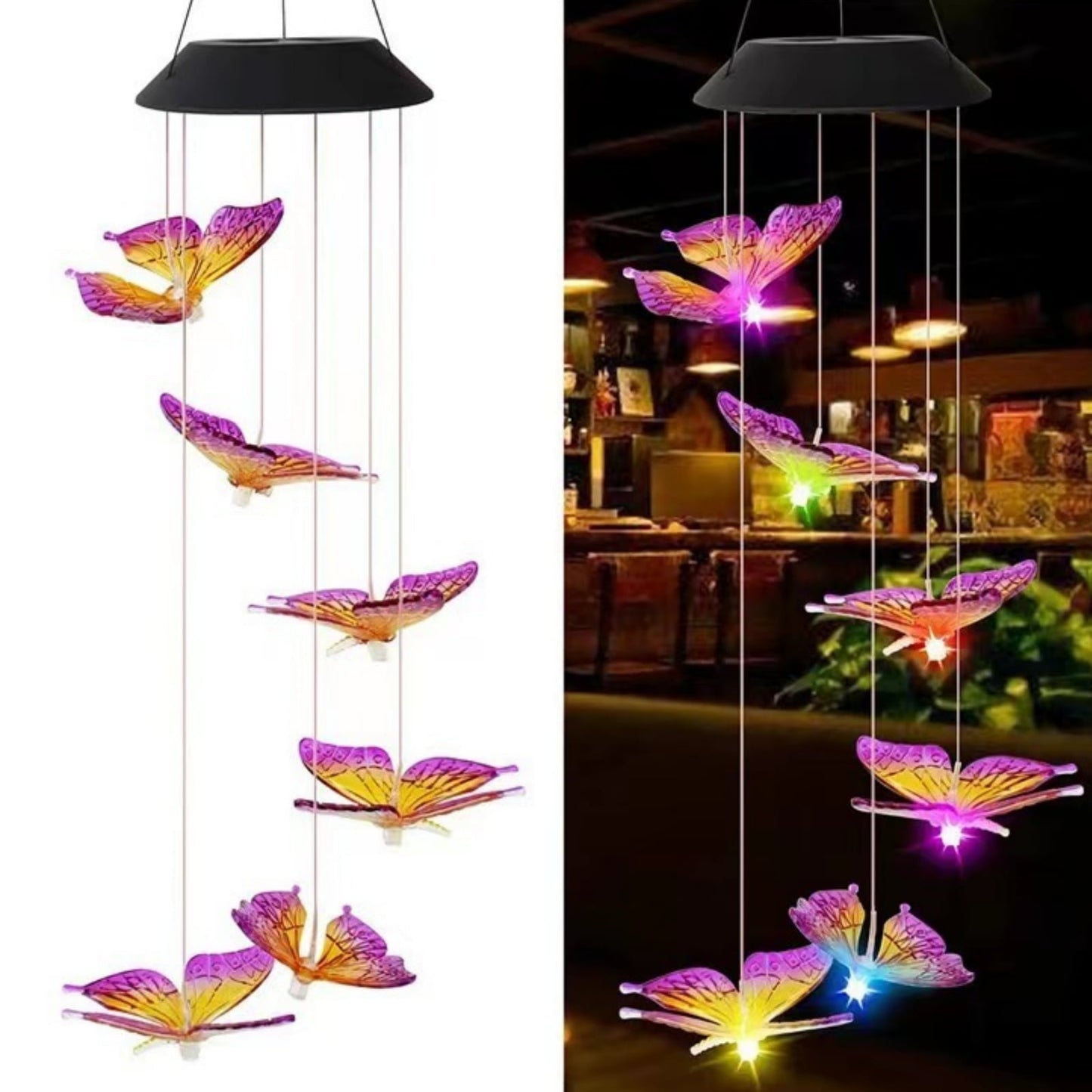 JahyShow Solar Butterfly Wind Chimes, LED Decorative Mobile Gifts for Mom Grandma Waterproof Outdoor Decorative Lights for Garden