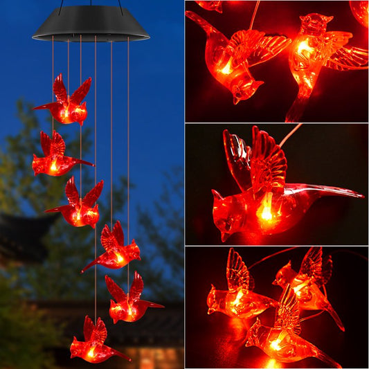 Solar Wind Chimes Light , 6 LED Cardinal Bird Wind Chime Light Great as a Gift for Women mom Grandma Best Friends' Birthday Gift
