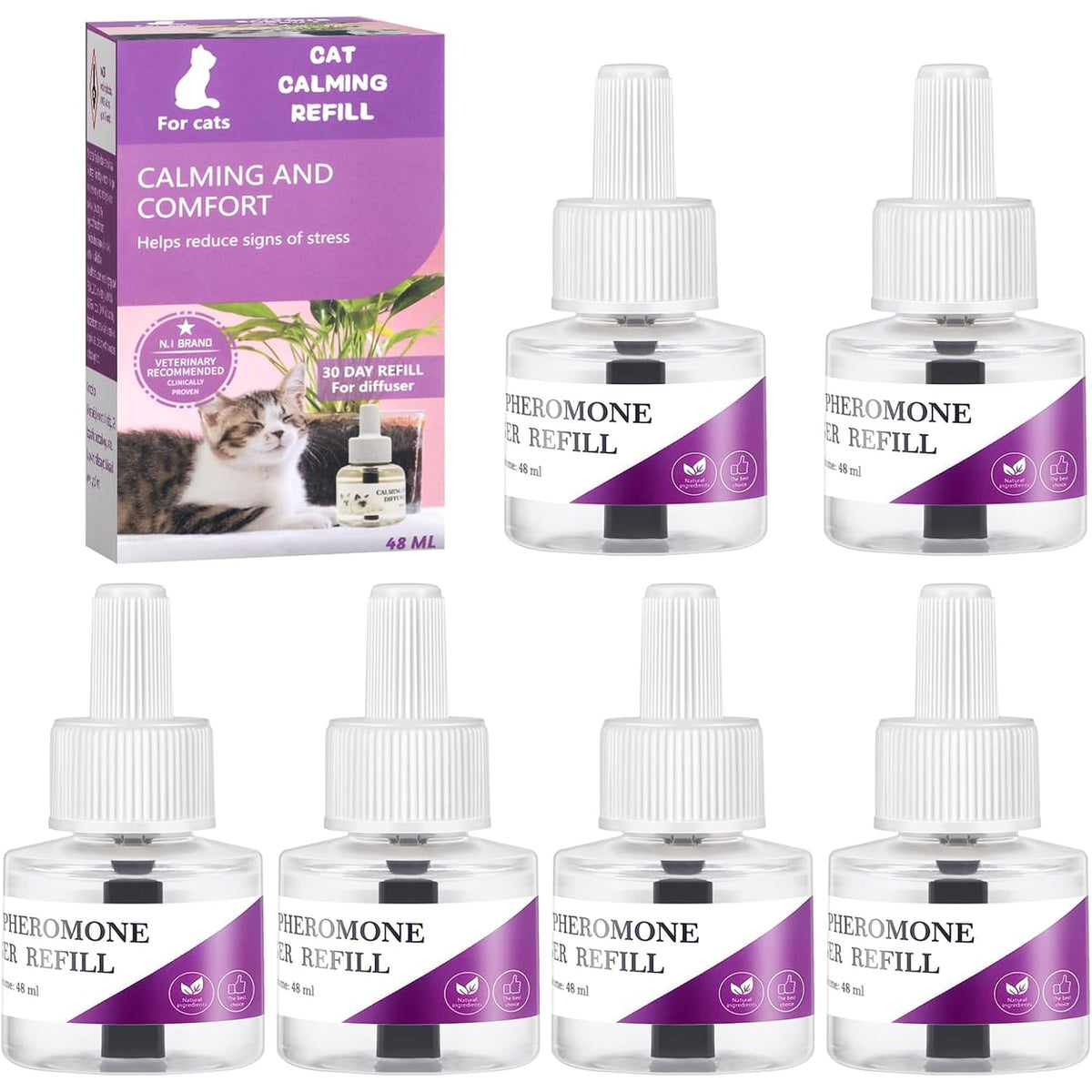 JahyShow Stress-Relieving Cat Pheromone Diffuser Refill, 6 Pack Anxiety Relief for Cats Calming Formula Plug-in