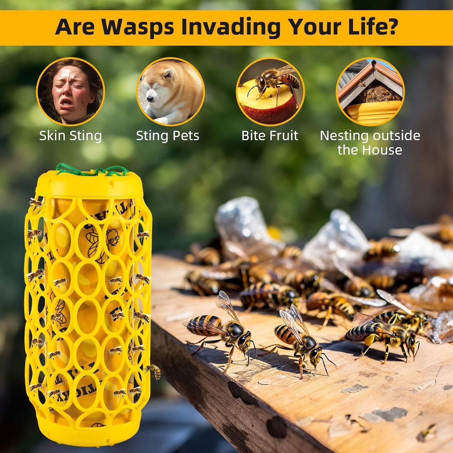 Wasp Sticky Bug Board,2 PCS Wasp Trap,Carpenter Bee Trap,Wasp Traps Outdoor Hanging,Yellow Jacket Trap Wasp Killer Catcher,Wasp Deterrent Outdoor Sticky Bug Board Reusable Bee Catcher