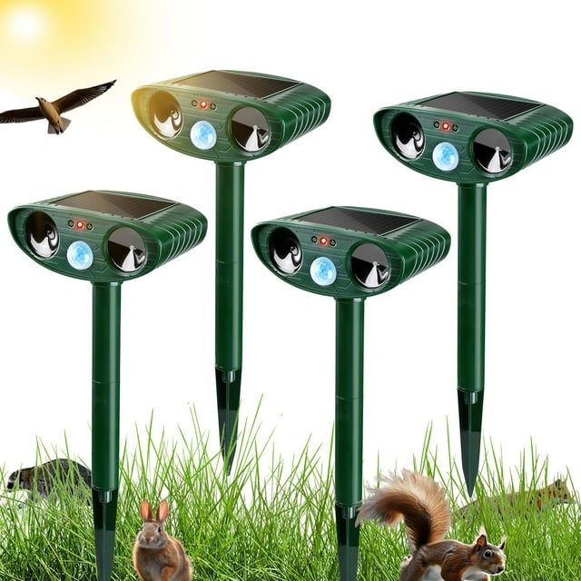 2 Pack Solar Animal Repeller Ultrasonic Animal Repellent Outdoor with Motion Sensor Flashing Light Waterproof Animal Deterrent for Dog Raccoon Cat Squirrel Skunk Rabbit Deer Fox and More
