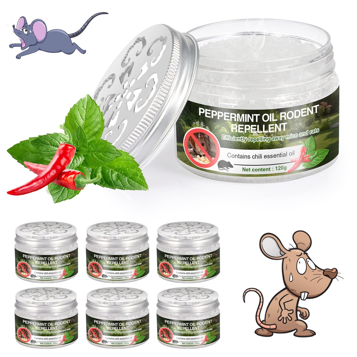6pack Drive Away Rodents with Latest Peppermint Engine Mouse Repellent - Safe for Car, RV, Home, and Outdoors