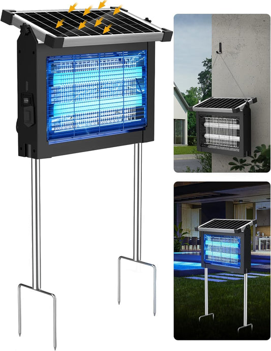 Mosquito Zapper, Solar Bug Zapper Outdoor, Rechargeable Electric Mosquito Killer with Grounding Bracket Fly Insect Mosquito Trap for Patio Garden