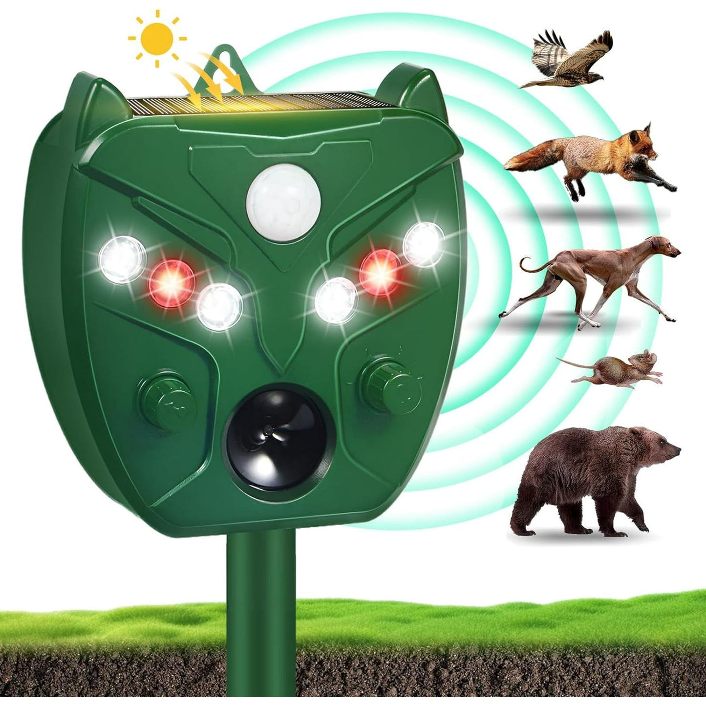 Ultrasonic Animal Repellent, Outdoor Waterproof Solar Animal Repeller Keep Deer Cat Dog Skunk Squirrel Rabbit Raccoon Out of Your Garden