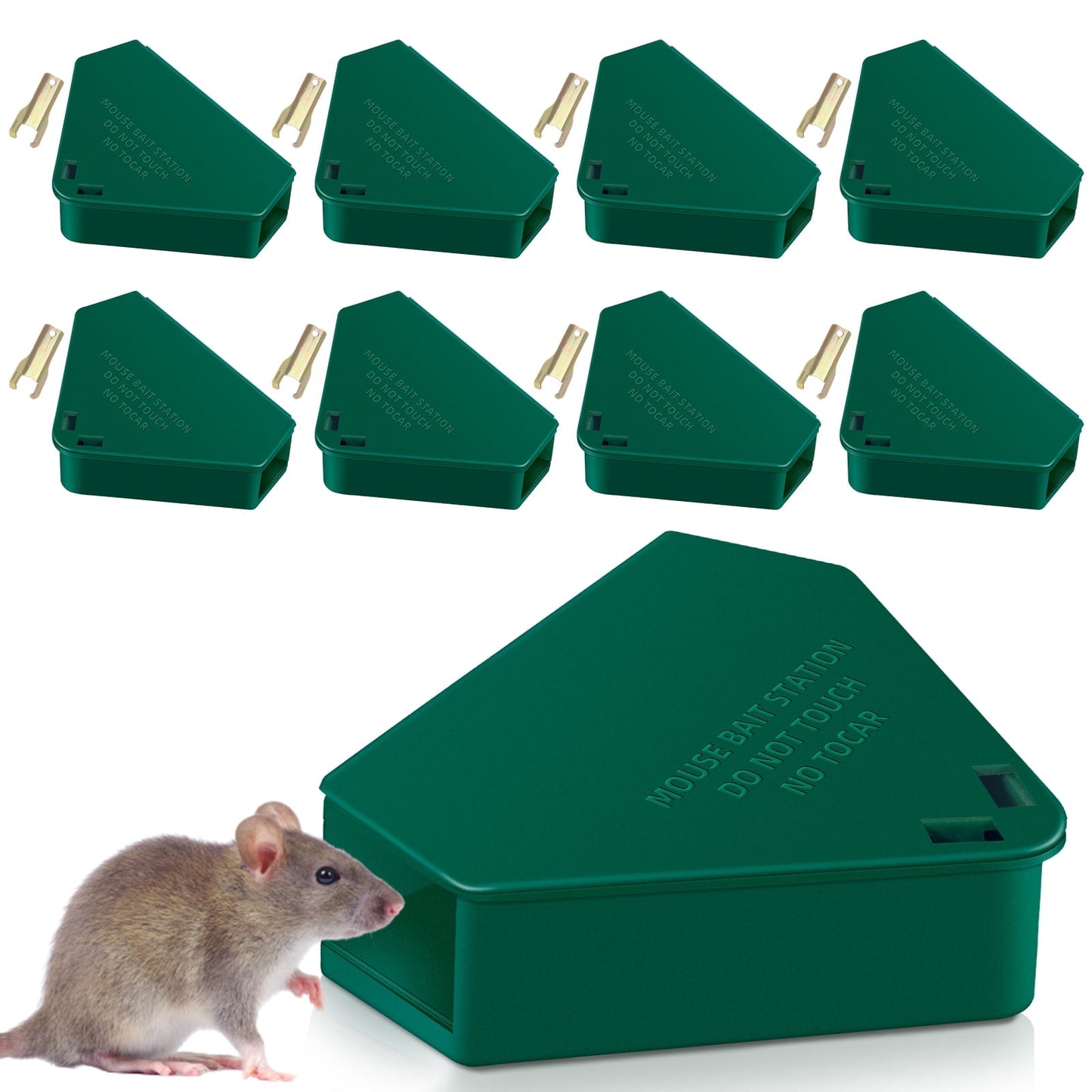 Jinyi Secure Mouse Bait Station Multiple Keys & Reusable Design Triangle Construction Pet Safe For Indoor and Outdoor Rodent Control Green