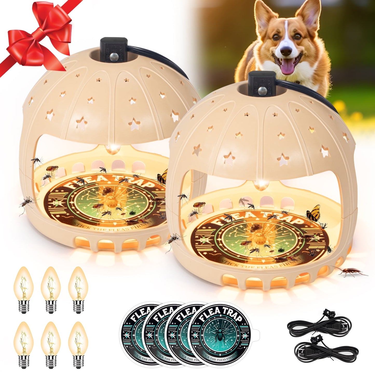 JahyShow Flea Traps, 2 Pieces with 4 Sticky Disc 6 Bulbs Flea Traps for Inside Your Home Safe Flea Light Trap for Indoor Safe to Pets