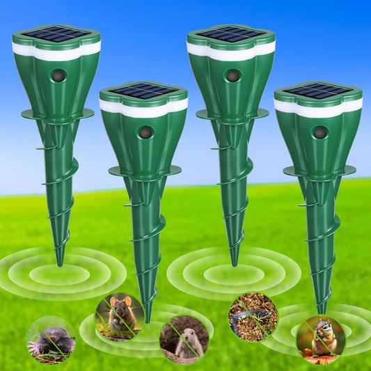 Mole Repellent, 4Pack Waterproof Ultrasonic Solar Powered Vole Repellent Outdoor Gopher Repellent for Lawn Garden