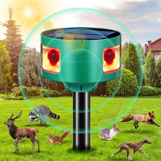 Ultrasonic Solar Animal Repeller, Outdoor Waterproof Animal Repellent Deterrent for Raccoons, Rabbits, Squirrels, Deer, Dogs, Skunks, Foxes
