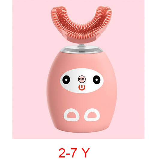 2-7 Years Old Kids U Shaped Electric Toothbrush, Ultrasonic Automatic Toothbrushes with 3 Cleaning Modes, Waterproof,Automatic Time 360掳Contact-Pink