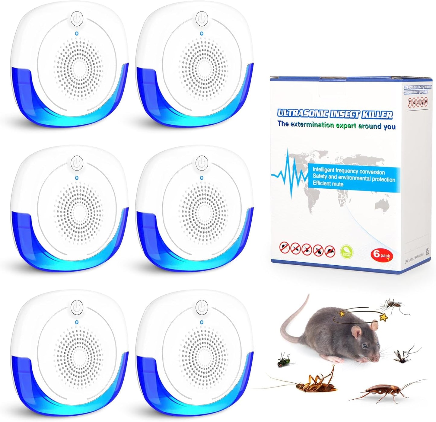 6 Pcs Home Pest Control Insect Repellent Mouse Rat Cockroach Fruit Fly Repeller Indoor Plug-in Ultrasonic