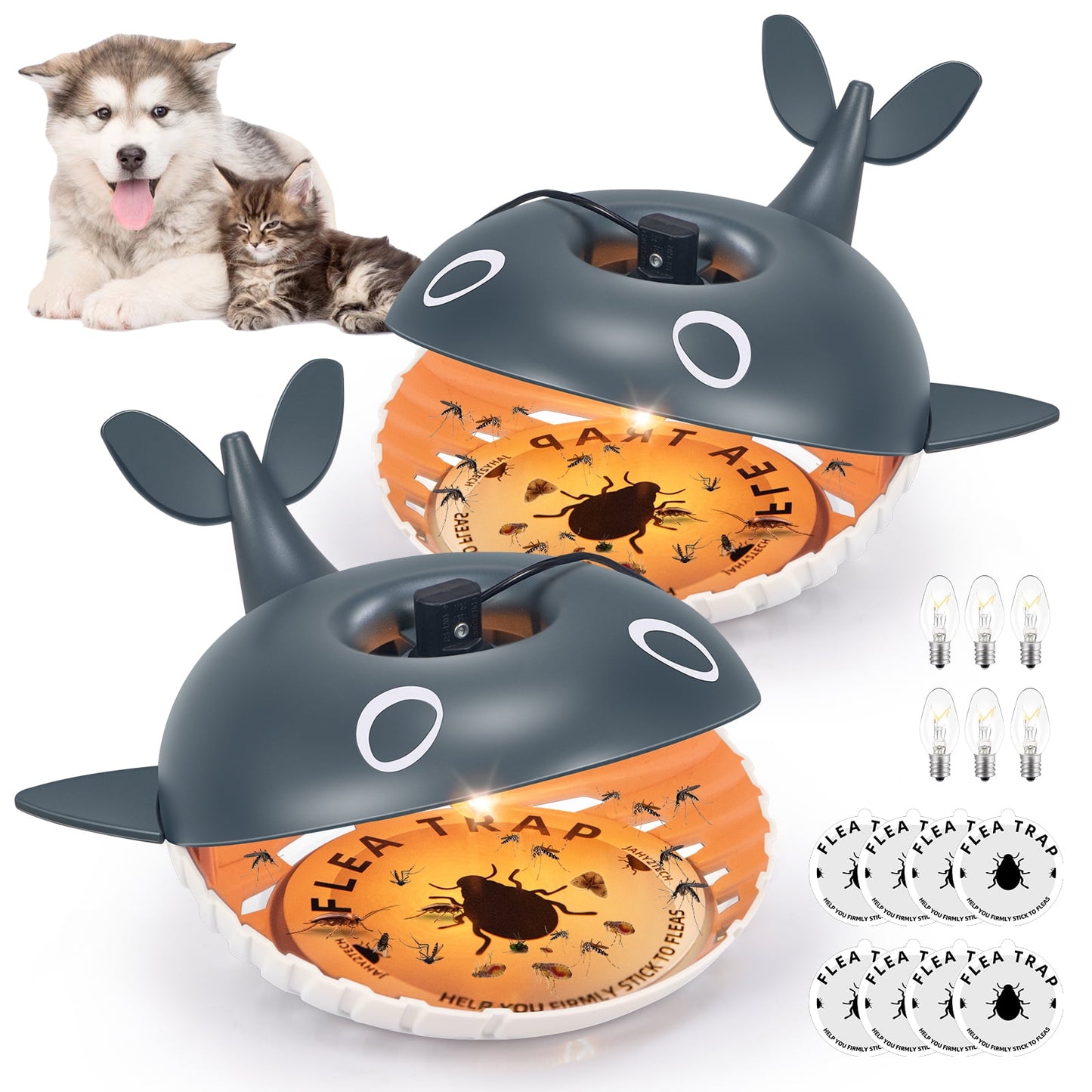 Shark Flea Trap with Light & 8 Refill Discs Indoor Flea Killer for Home, Safe for Kids & Pets