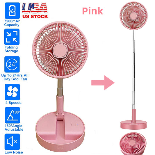 Portable Folding Stand Fan USB Rechargeable Telescopic Table Floor Fan, Pink - Lightweight and Convenient Cooling Solution(Pink)