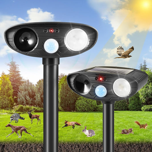 Outdoor Ultrasonic Solar Animal Repeller Motion Sensor Yard Solar Repellent - Cat Deterrent Deer Dog Raccoon Mole Repellent