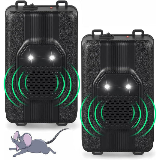 2 Pack Under Hood Ultrasonic Rodent Repellent, Mouse Deterrent with LED Strobe Lights, Humane Mouse Blocker Get Rid of Mice for Truck Cars Garage Basement