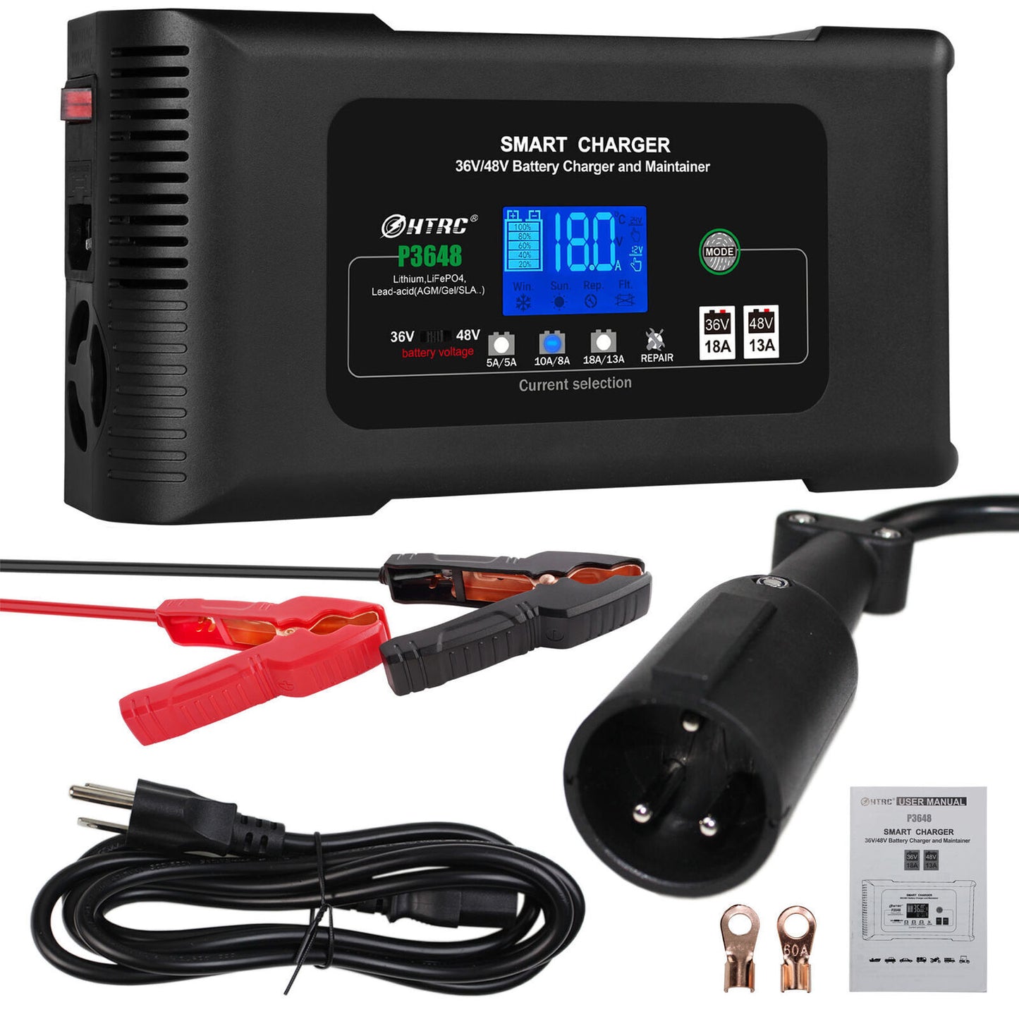 36 Volt 18 Amp Smart Battery Charger 48V 13A For Golf Cart Club Car EZgo TXT RXV