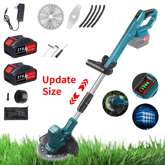 Electric Weed Wacker Cordless Powerful Battery Weed Eater 21V/3.4A Batteries and Charger Brush Cutter No String with Metal Blades