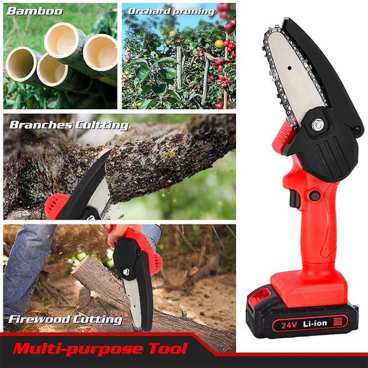 Mini Chainsaw Cordless 4Inch 6Inch Electric Chain Saw 24V 550W Battery Power