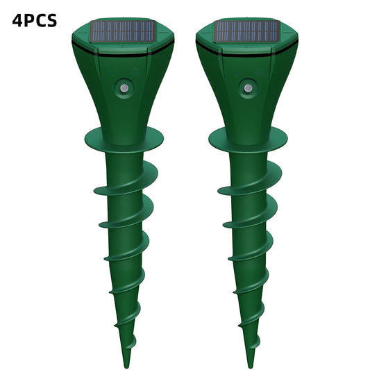 Mole Repellent Screw Solar Powered Outdoor Groundhog Deterrent Vibration Stakes Quiet Get Rid of Snake Vole Gopher Armadillo for Yard Lawns (4pack)