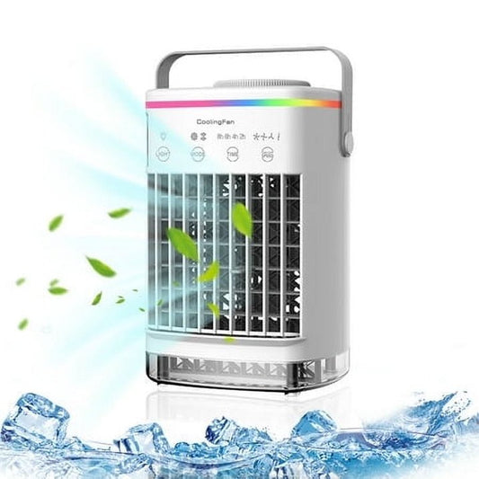 4 Speed USB Rechargeable 7 LED Portable Evaporative Air Cooler, White