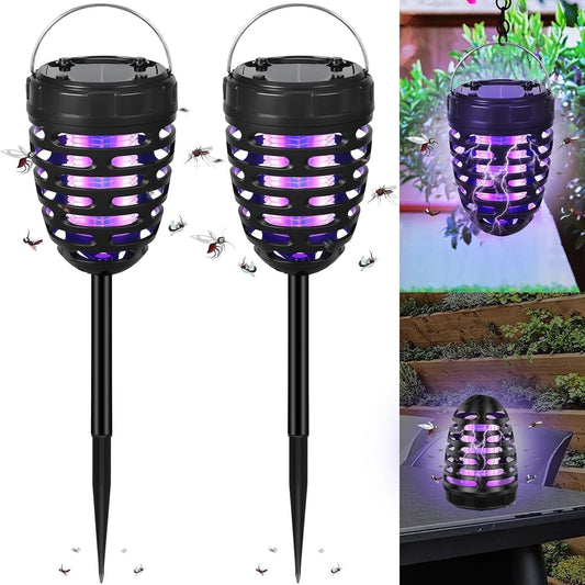Solar Bug Zapper, 2 Pack Outdoor Indoor Mosquito Zapper Waterproof Mosquito Killer Lamp USB Rechargeable Portable Camping Light Fly Traps for Home Patio Garden Mosquito Repellent Light