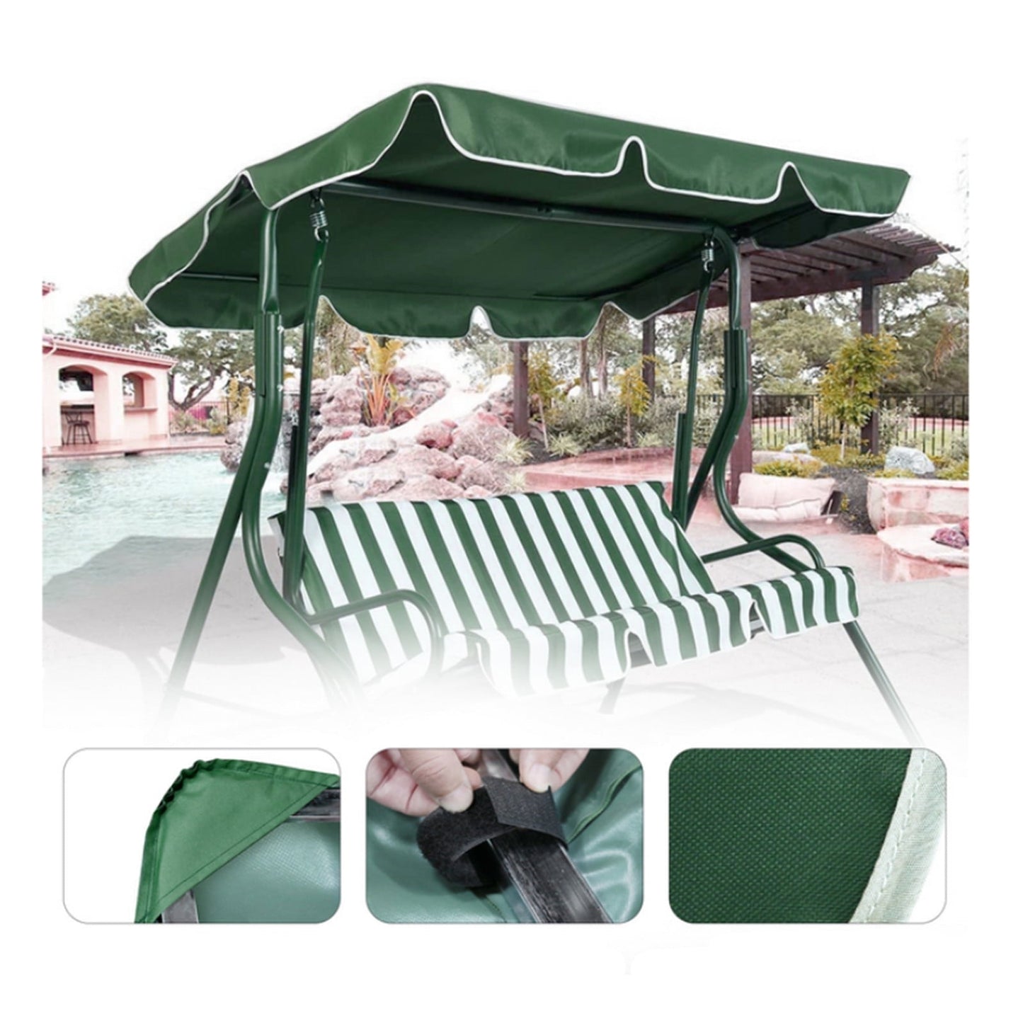 Swing Chair Canopy Replacement, Outdoor 3 Seater Porch Swing Seat Canopy Cover Waterproof Windproof Anti-UV Garden Hammock Top Cover Garden Furniture Covers