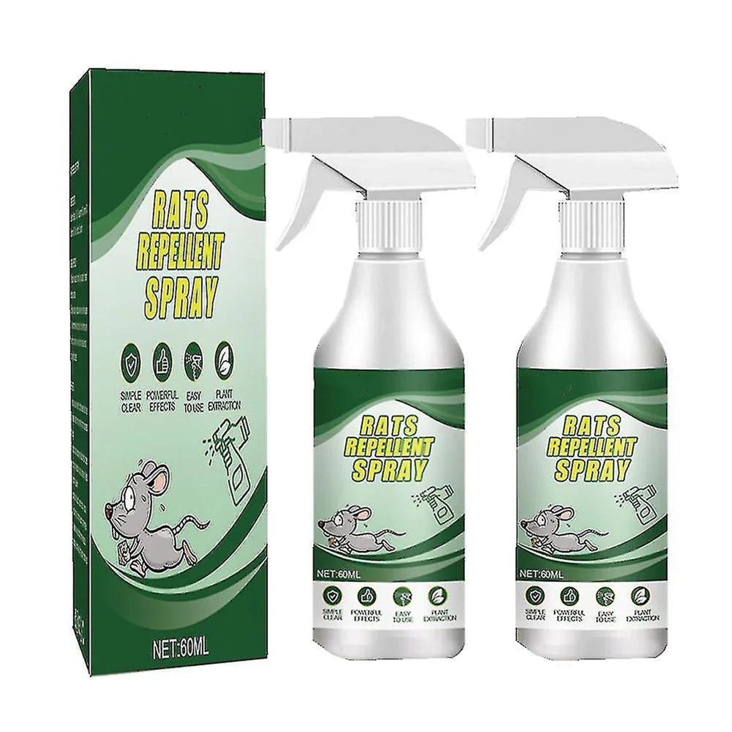 Peppermint Oil Mice & Rodent Repellent Spray for House and Car Engines, Humane Mouse Trap Substitute 60ml/2.02 fl oz 2 Count