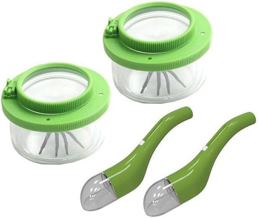 Portable Bug Collection Kit 2 Set Bug Catcher Tool Magnifying Insect Box Quick Release Grabber for Spider Fun Outdoor Activity (Green)