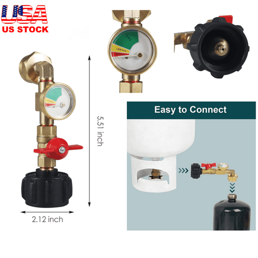 Propane Refill Adapter with Valve and Gauge, Fill 1 Lb Bottles From 20 Lb Tank