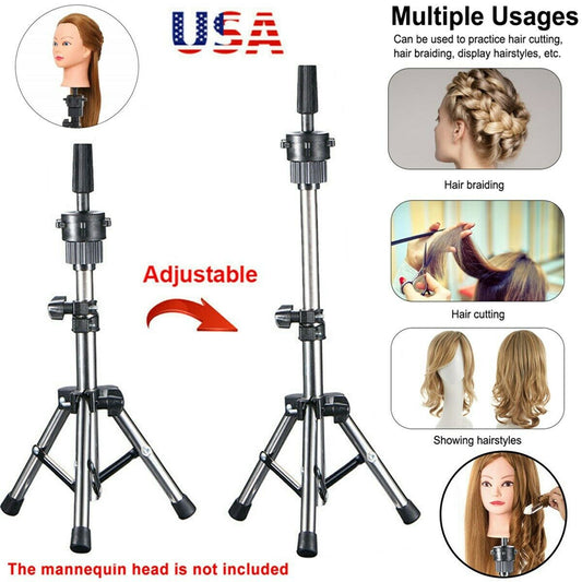 Reinforced Wig Stand Tripod Mannequin Head Stand, Adjustable Wig Head Stand Holder for Cosmetology Hairdressing Training