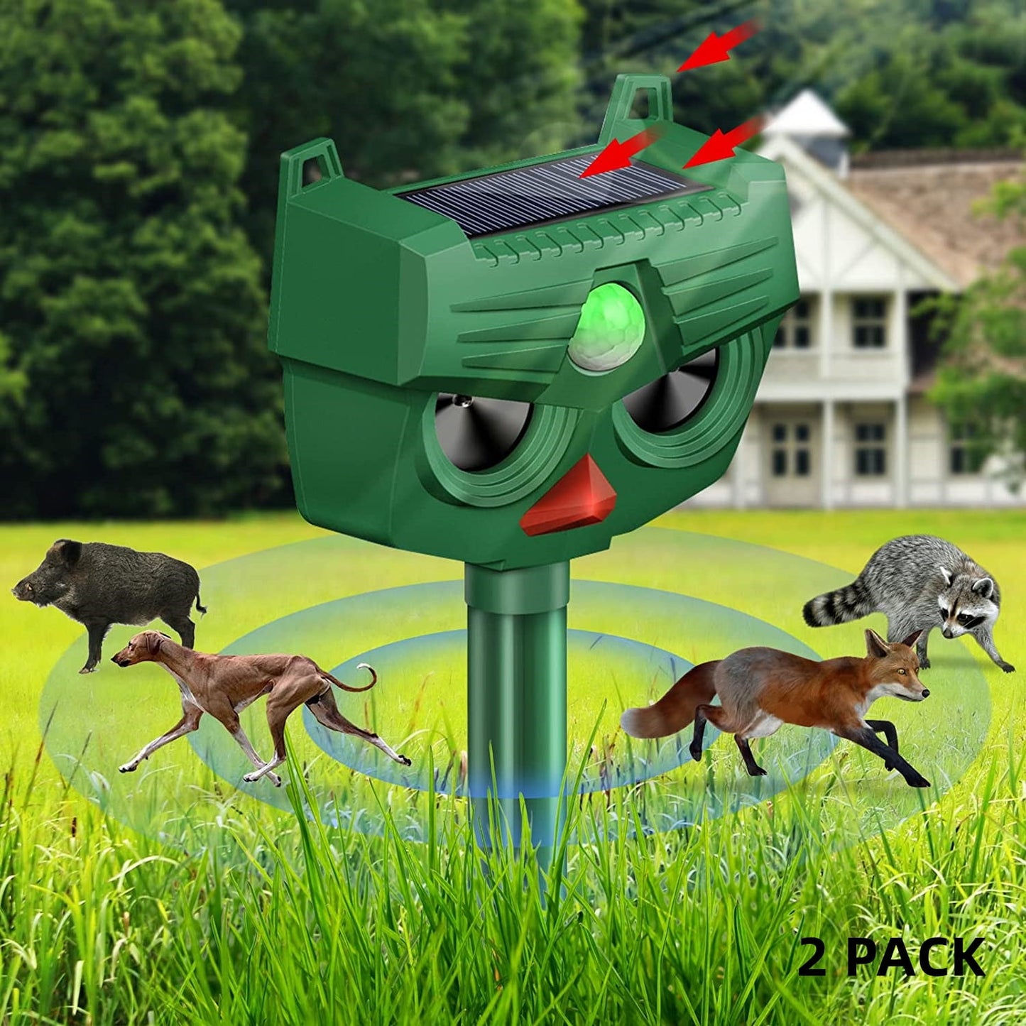 Solar Animal Repellent Outdoor Ultrasonic Animal Repeller Waterproof Repeller Device for Patio Garden Farm Yard Dog Raccoon Fox Deer