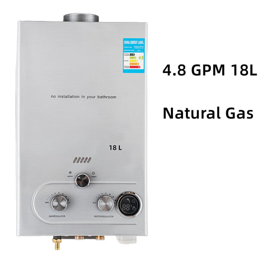 Tankless Water Heater 4.8GPM Natural Gas Water Heater 18L Portable Water Heater Instant Endless Hot Water with Shower Kit