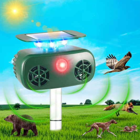 Ultrasonic Animal Deterrent Outdoor Solar Animal Repeller with Motion Sensor Flashing Light Waterproof Animal Repellent for Squirrel Deer Raccoon Rabbit Dog Skunk Fox Protect Farm Yard Garden