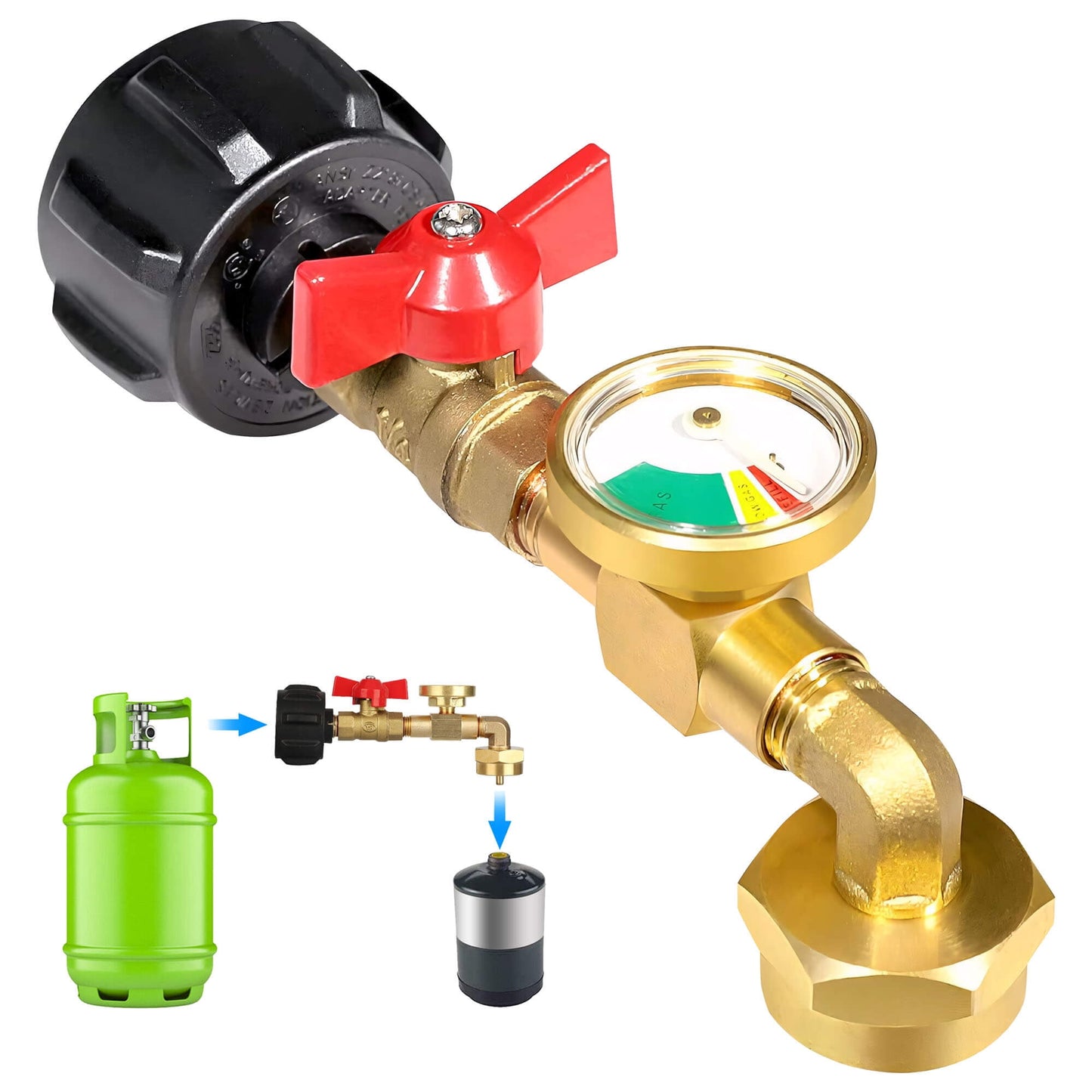 Propane Refill Adapter with Valve and Gauge, Fill 1 Lb Bottles From 20 Lb Tank