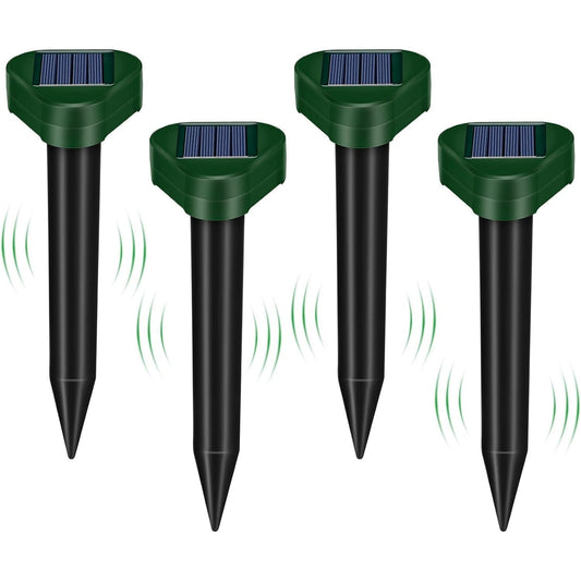 4 Pack Solar Mole Repellent Stakes - Get Rid of Moles, Groundhogs, Chipmunks