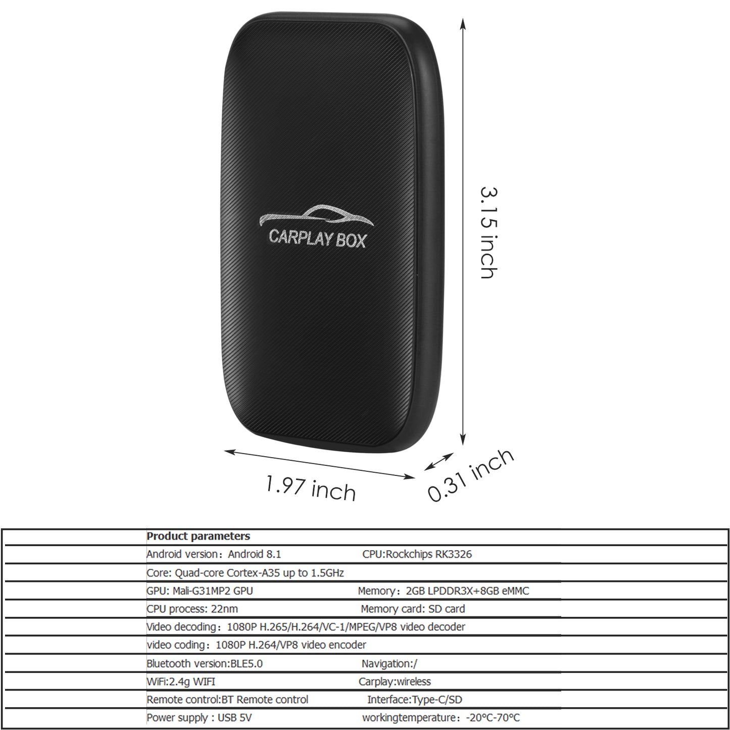 2024 New Wireless CarPlay Android AUTO Multimedia Video Ai Box Dongle, Built-in Android Closed System/YouTube/Netflix, for All Cars