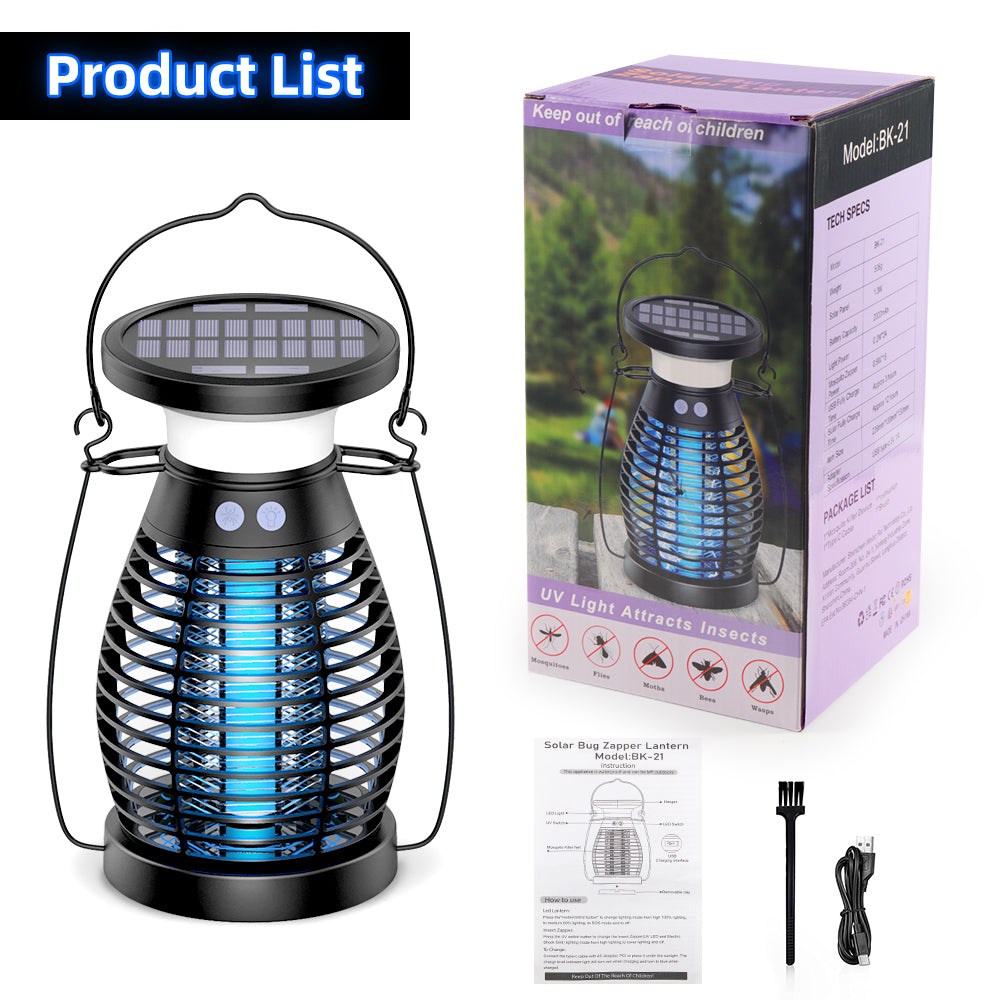 Solar Bug Zapper Outdoor Waterproof, Cordless & Rechargeable Mosquito Zapper with 4200V High Powered UV Light, 3 in 1 Fly Zapper Up to 2100 Sq Ft Can Attract Gnats, Mosquitoes, Flies, Moths